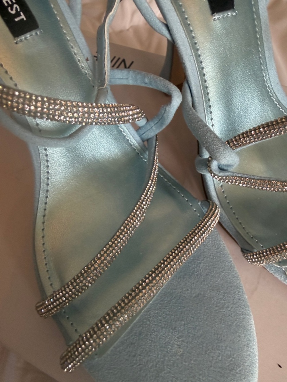 Nine West Light Blue Strappy Rhinestone and Suede Heels - Picture 2 of 3